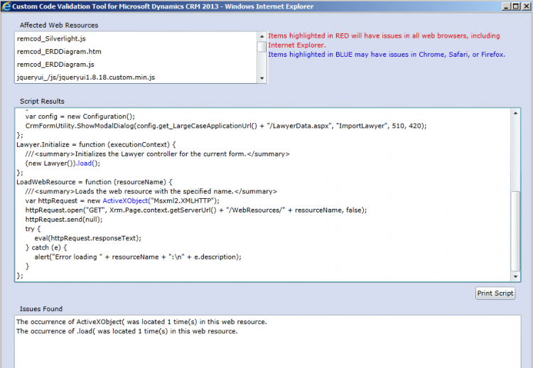 CRM 2013 Code Validation Tool
