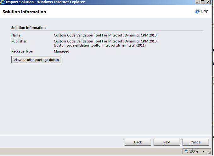 Validation Tool - Solution Information