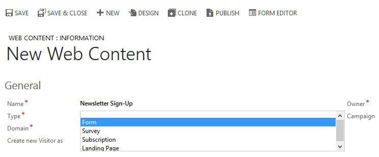 Dynamics CRM - New Web Form