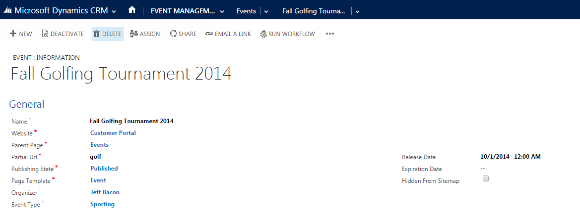 Event management in Dynamics CRM