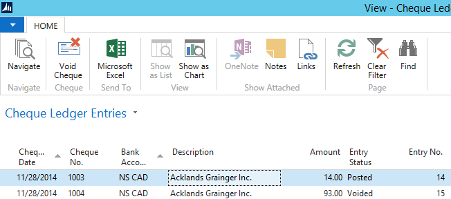 Cheque Ledger Entries NAV - Accounts Payable and Receivable