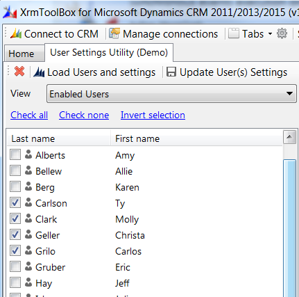 Select Users to Change CRM for Outlook Settings