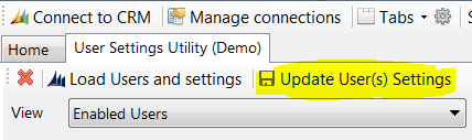 Update Users CRM for Outlook Settings