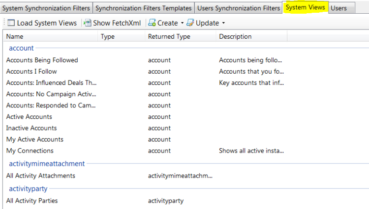 CRM for Outlook Systems views for CRM entity