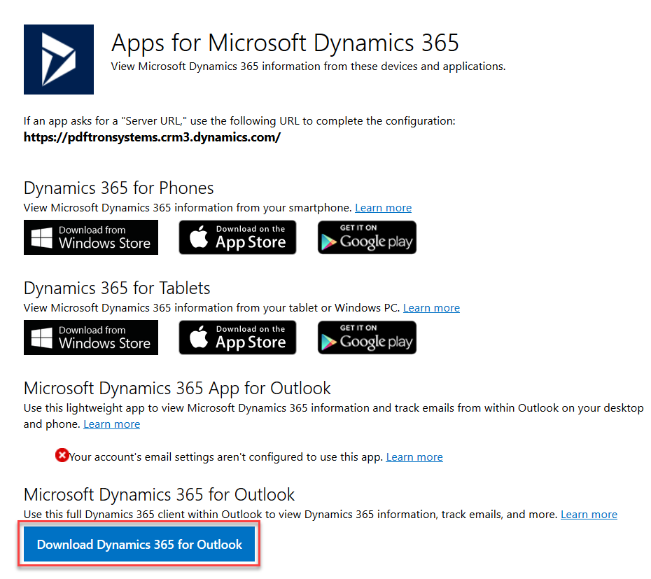 Download Dynamics 365 for Outlook