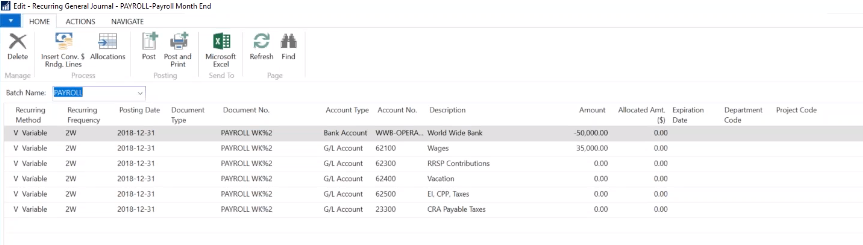 Variable Recurring Journal in NAV