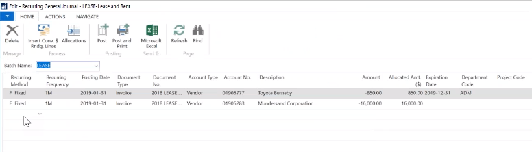Fixed Recurring Journal in NAV
