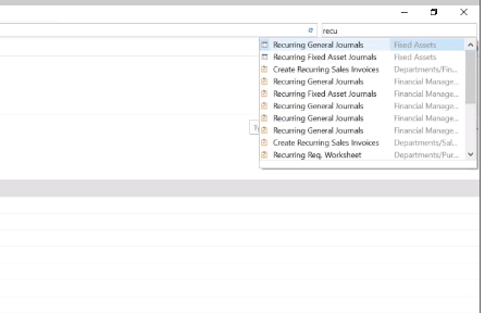 Use search to find recurring journals in NAV