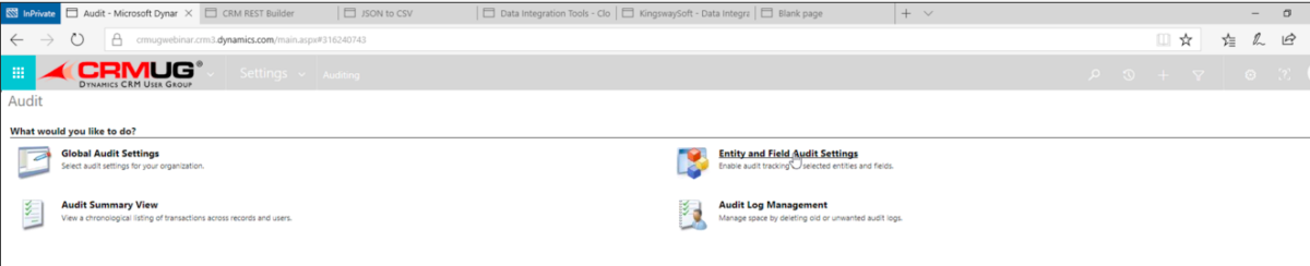 audit history settings in Dynamics 365