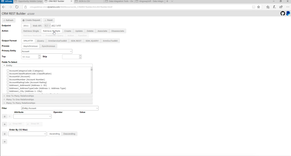 CRM REST Builder API for Dynamics 365 data export