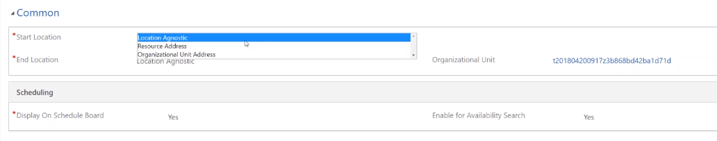 Start and End Location in Field Service Resource Configuration