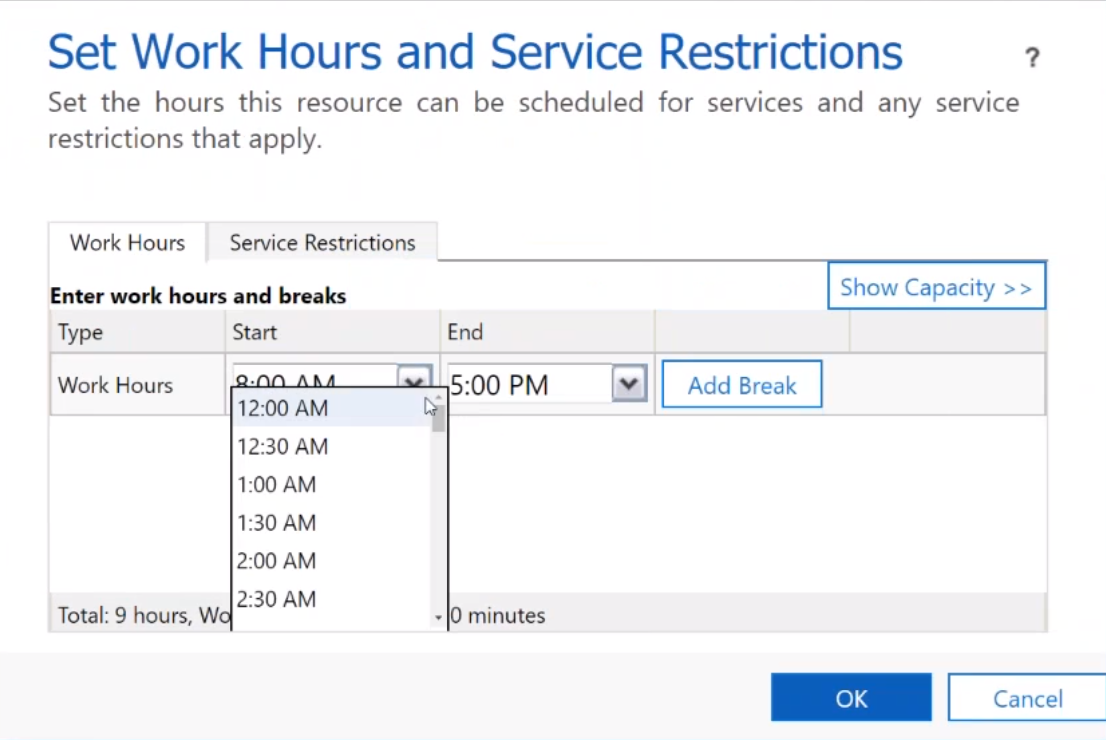 Set Work Hours in Field Service