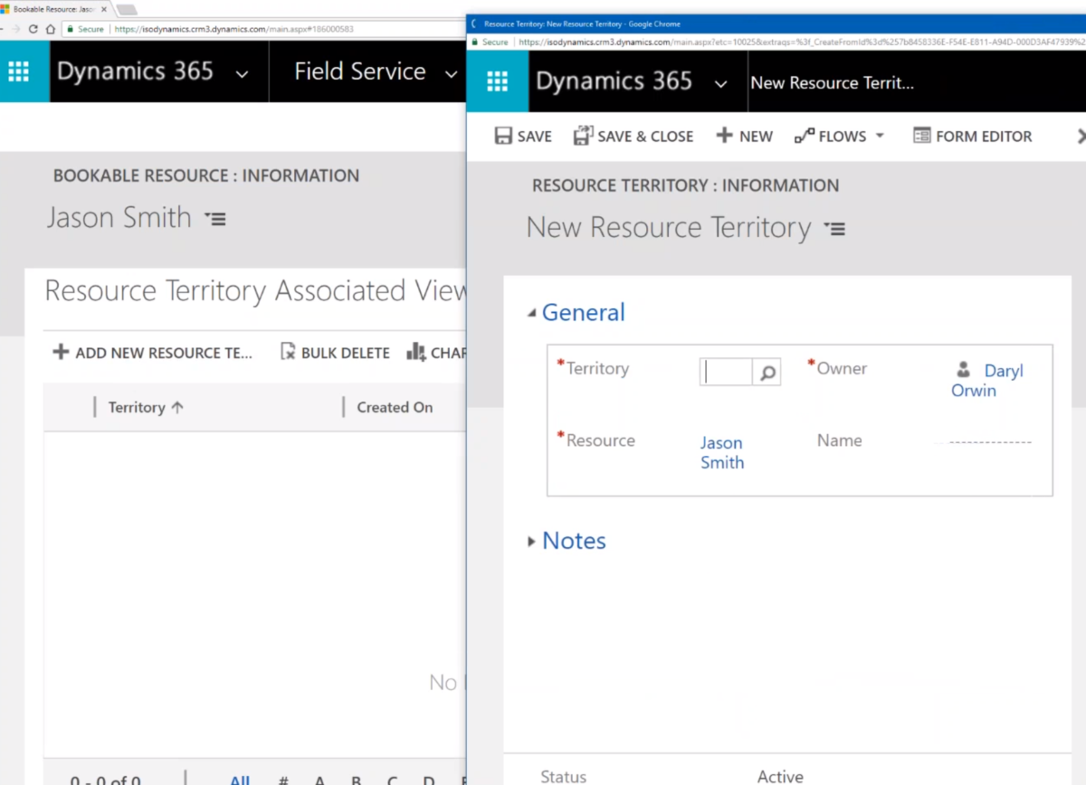 Define new resource territory in field service