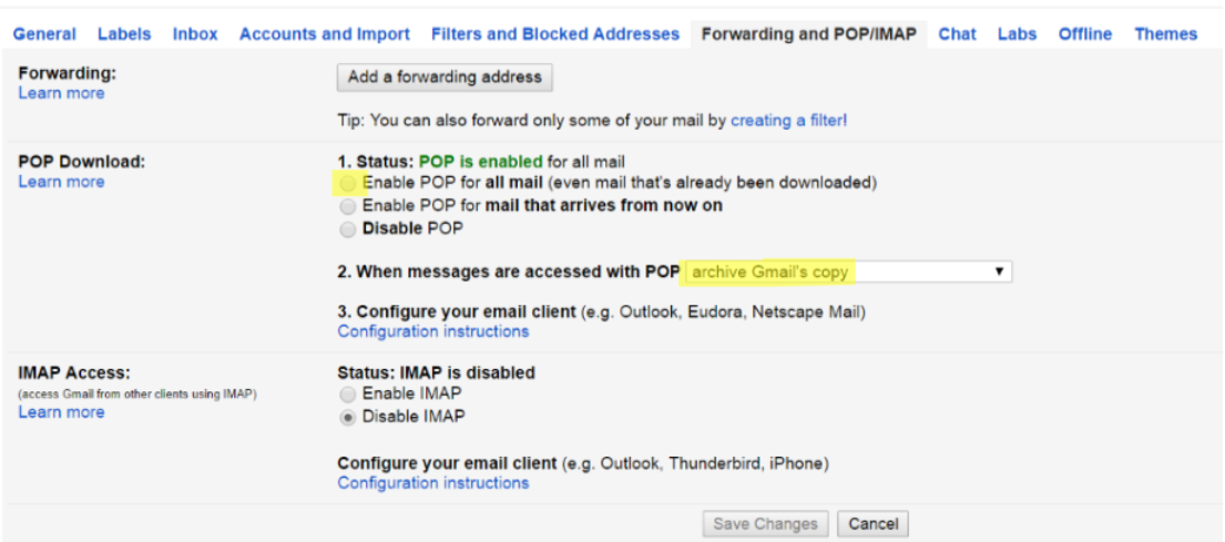 Forwarding and POP IMAP