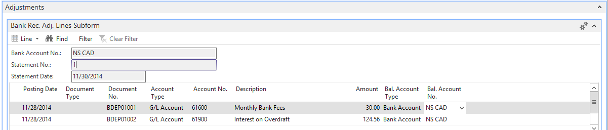 NAV Bank Reconciliation Adjustments