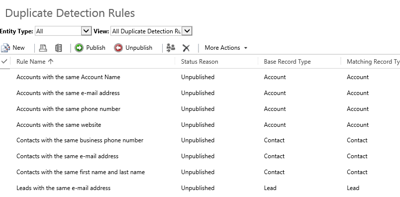 Dynamics CRM Duplicate Detection Rules