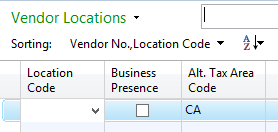 Vendor Locations Table - Sort for PST Self Assessment