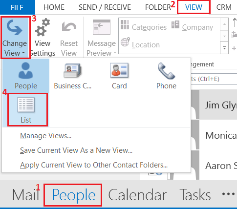 CRM for Outlook change view