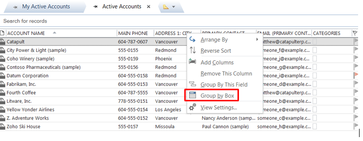 Select group by box