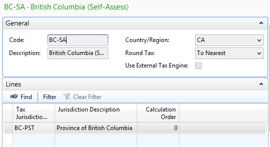 PST Self Assessment Create B.C Tax Code Area