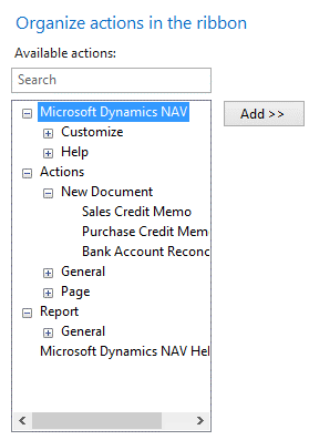Organize actions in NAV ribbon