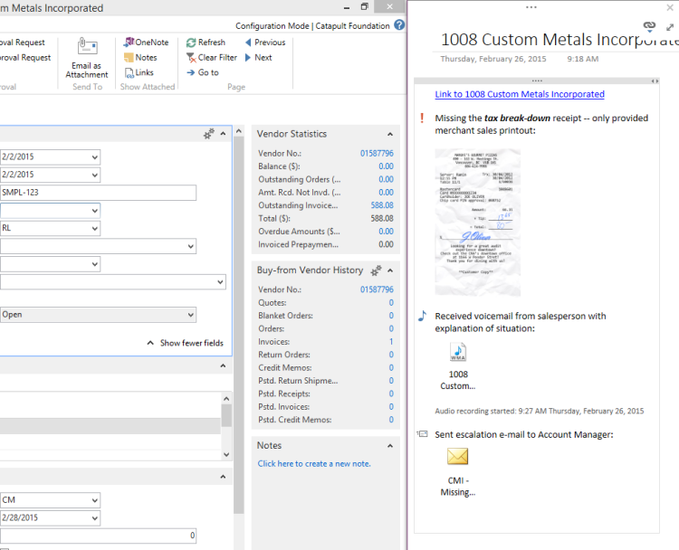 Attaching a receipt in NAV with OneNote
