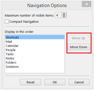 Outlook Shortcuts - Navigation Options