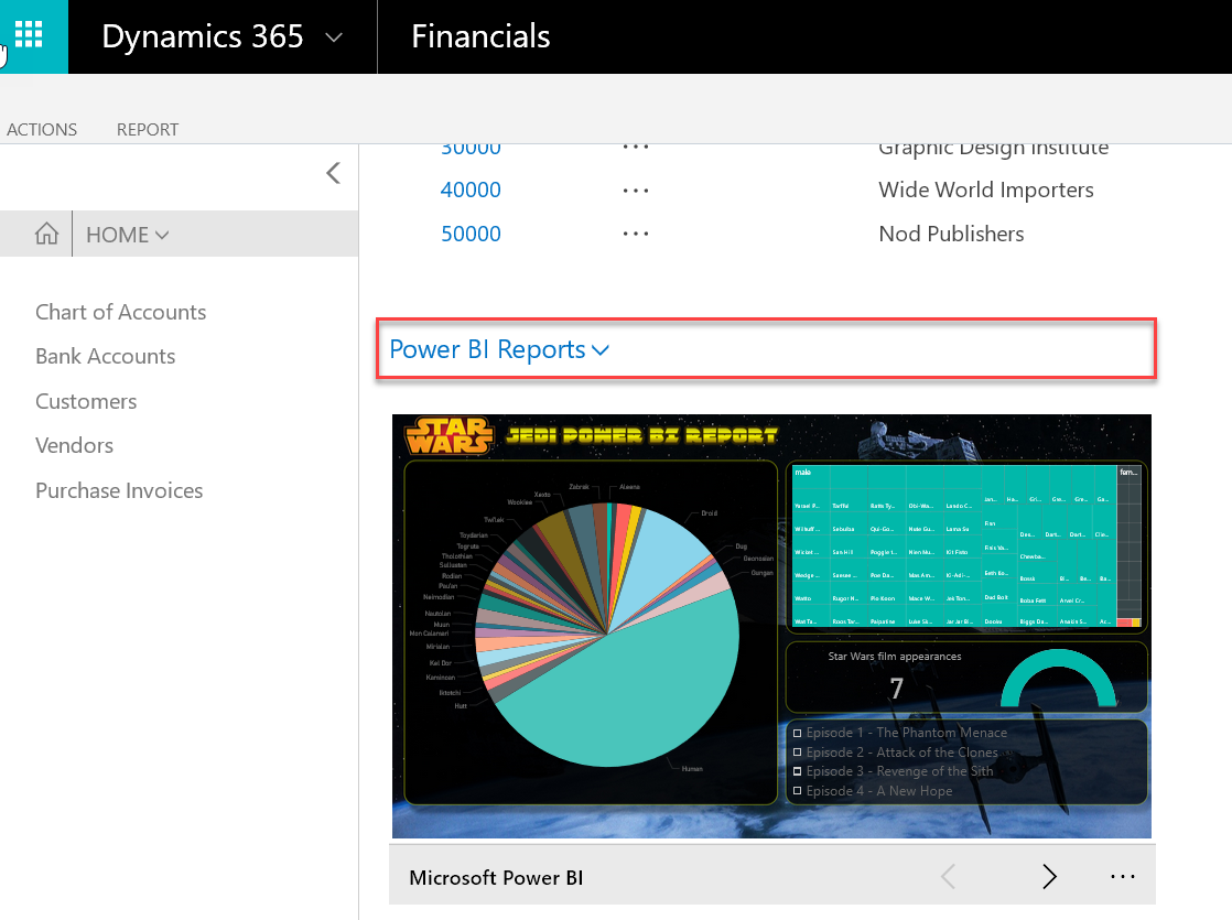 Star Power BI Dashboard in Dynamics 365 Financials