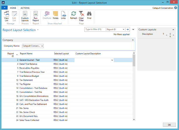 Report Layout Selection window in NAV 2015