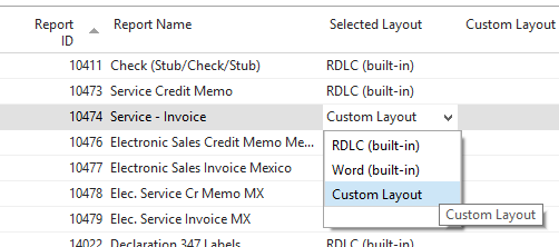 Report Layout Selection - Service - Invoice