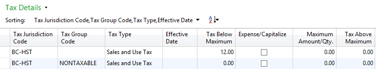 NAV for PST: Tax Details