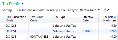 NAV for PST: Tax Details